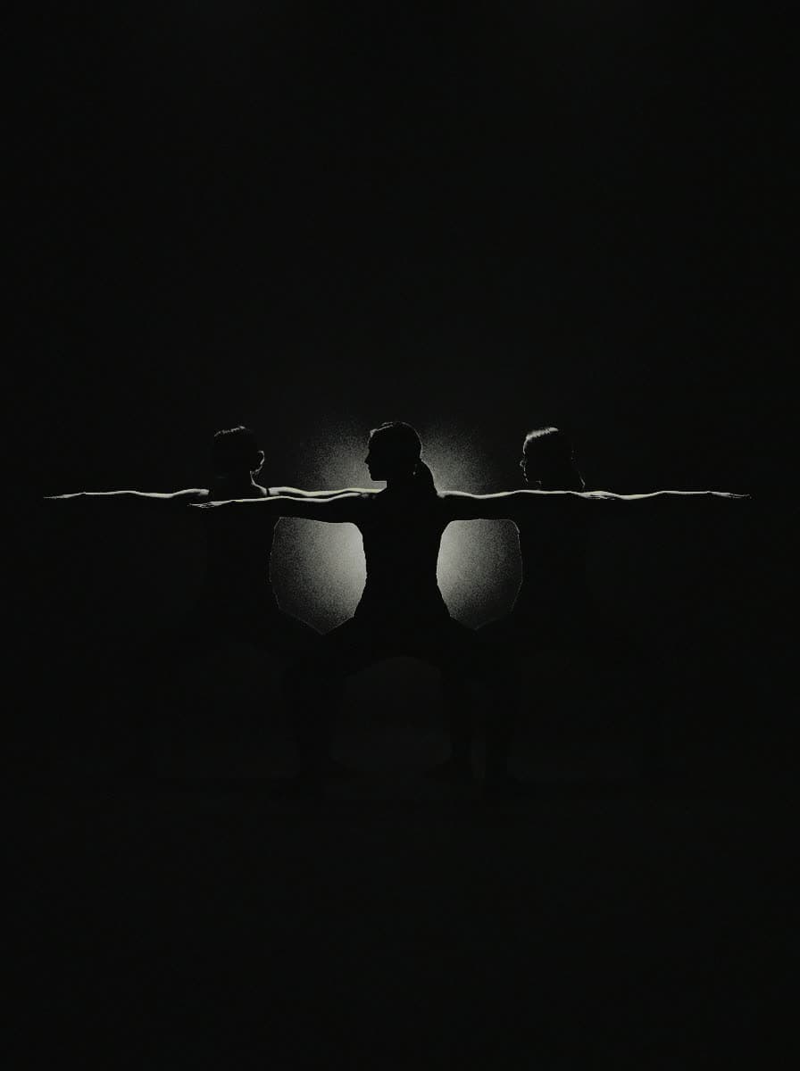 Dancers moving at one level on a flat floor
